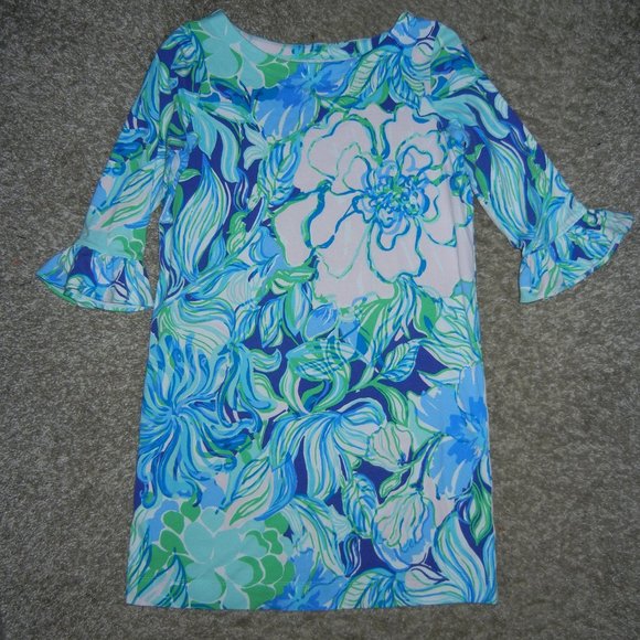 Lilly Pulitzer Girls Mini Sophie Ruffle Sun Dress UPF 50+ Size 8-10 Party Thyme - Picture 1 of 4